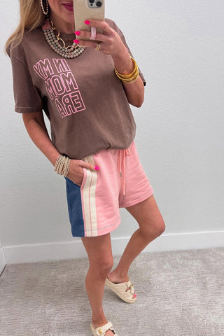 Color Block Stripe Drawstring Shorts