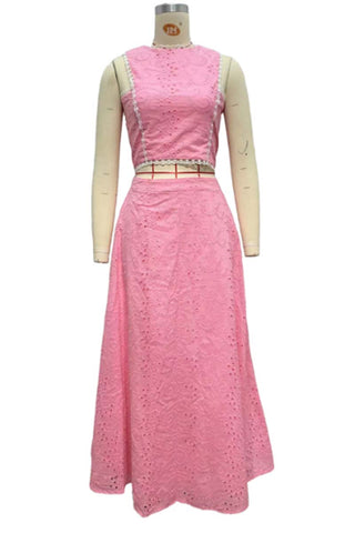 Elegant Eyelet Skirt Set