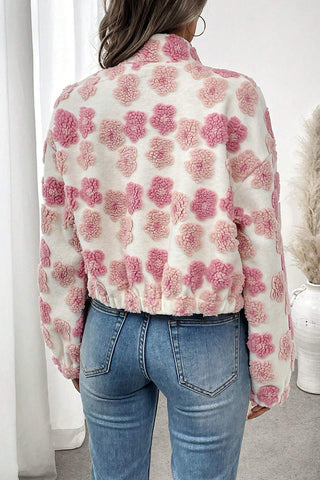 Floral Patterned Zip-Up Cropped Jacket