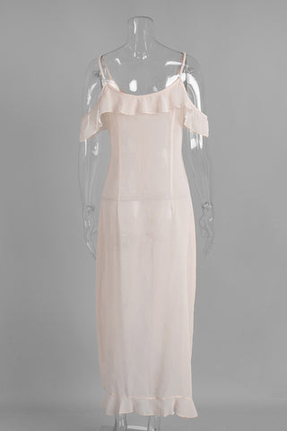 Ruffled Off-Shoulder Midi Dress