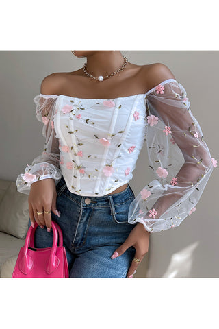 Floral Embroidered Mesh Sleeve Tank