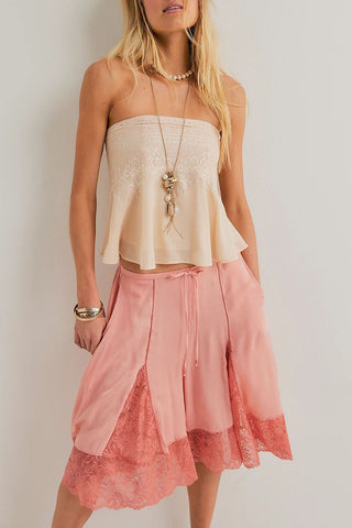 Lace-Trim Casual Wide-Leg Shorts