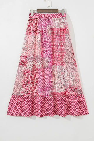 Boho Print Drawstring Maxi Skirt