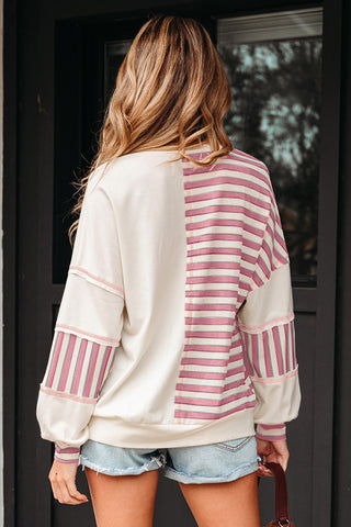Button-Front Striped Sweatshirt