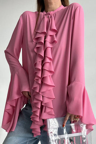 Ruffled Front Blouse with Flowing Sleeves