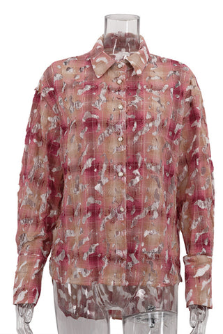 Distressed Plaid Button-Up Shirt