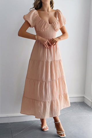 Puff Sleeve Tiered Midi Dress