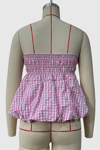 Gingham Peplum Tube Top