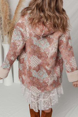Floral Patterned Hooded Jacket