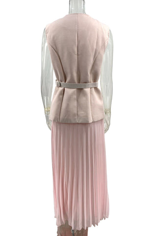 Chic Belted Skirt Set with Button Accents