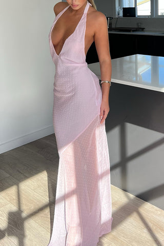 Halter Neck Polka Dot Maxi Dress