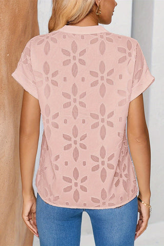 Short Sleeve Embroidered Lace Blouse