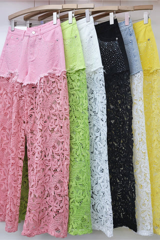 Sequin Mesh Wide Leg Pants