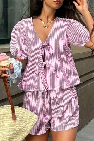 Striped Tie-Front Casual Set