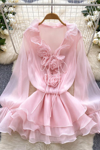 Ruffled Lace-Up Casual Dress