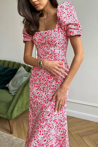 Puff-Sleeve Floral Casual Dress