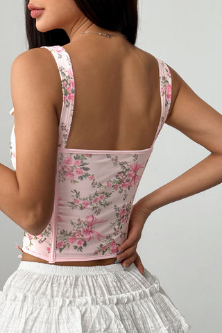 Lace-Up Floral Bustier Top