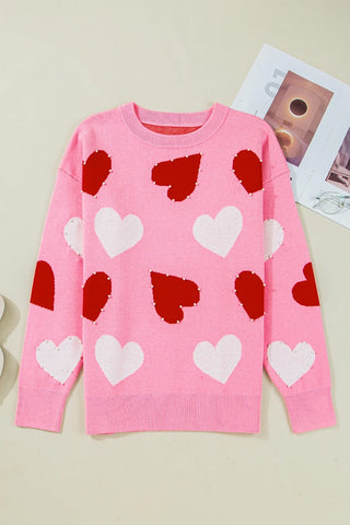 Pearl Embellished Heart Pattern Valentine Sweater
