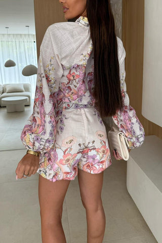 Floral Print Button-Front Short Set