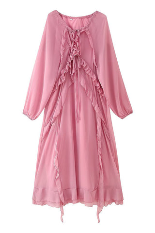 Ruffle Tie-Front Casual Dress