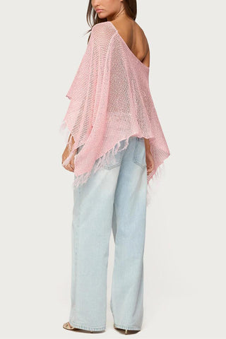 Asymmetric Fringe Knit Blouse