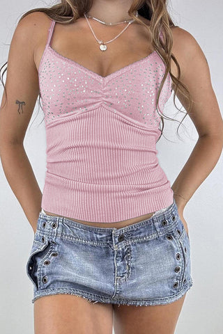 Sparkle Embellished Ribbed Tank Top