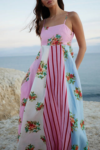 Flowing Floral Striped Maxi Dress