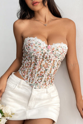 Strapless Floral Lace Bustier Top