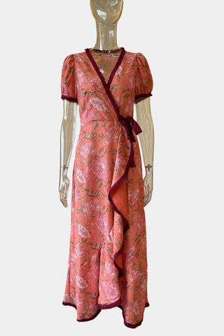 Wrap-Front Puff Sleeve Casual Dress