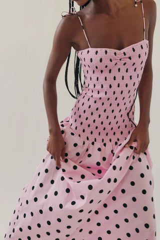 Polka Dot Smocked Casual Dress