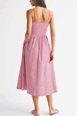 Striped Smocked Midi Dress