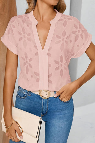 Short Sleeve Embroidered Lace Blouse