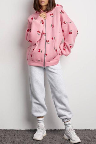 Zip-Up Printed Hoodie