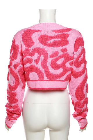 Buttoned Knit Cardigan with Artistic Pattern