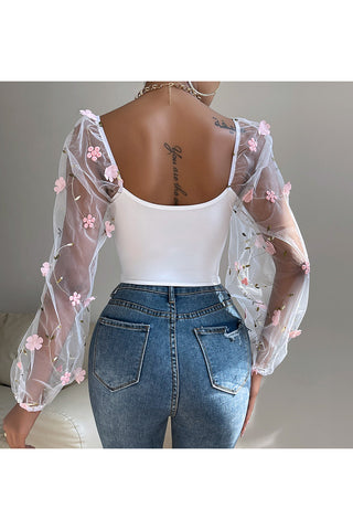 Floral Embroidered Mesh Sleeve Tank
