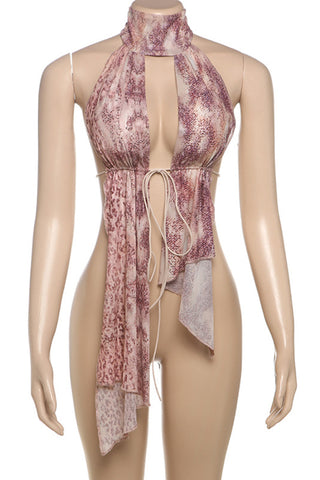 Halter Neck Tie-Waist Tank Top