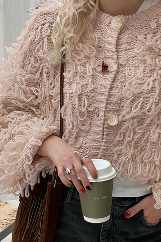 Textured Button-Up Cardigan Sweater