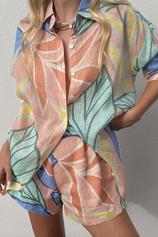 Abstract Print Button-Down Short Set