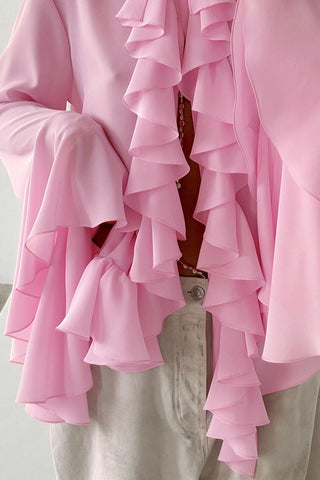 Ruffled Front Blouse with Flared Sleeves