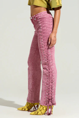 Lace-Up Detail Straight Jeans