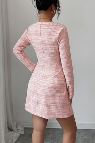 Elegant Tweed Buttoned A-Line Dress