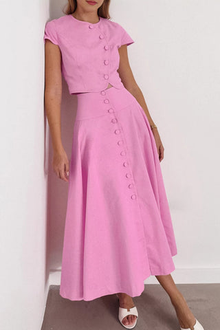 Elegant Button Detail Skirt Set