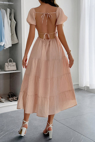 Puff Sleeve Tiered Midi Dress