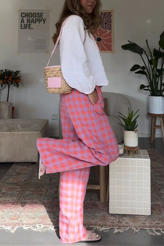 Relaxed Checkered Wide-Leg Pants