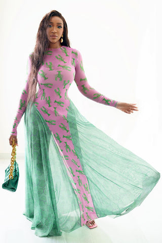 Long-Sleeve Patterned Casual Dress