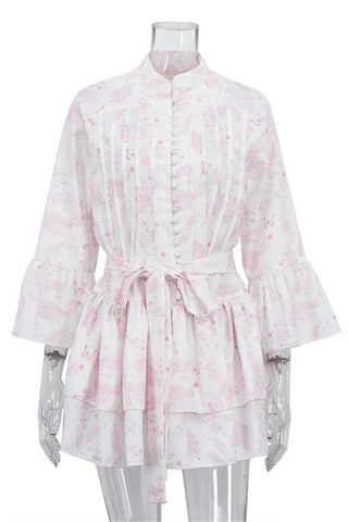 Belted Ruffle Sleeve Dress