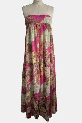 Floral Printed Strapless Maxi Dress