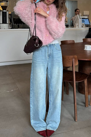 Faux Fur Button-Front Cardigan