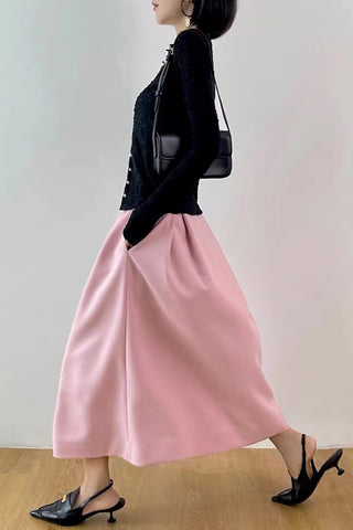 Pleated A-Line Midi Skirt