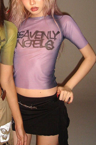 Graphic Sheer Short-Sleeve Top